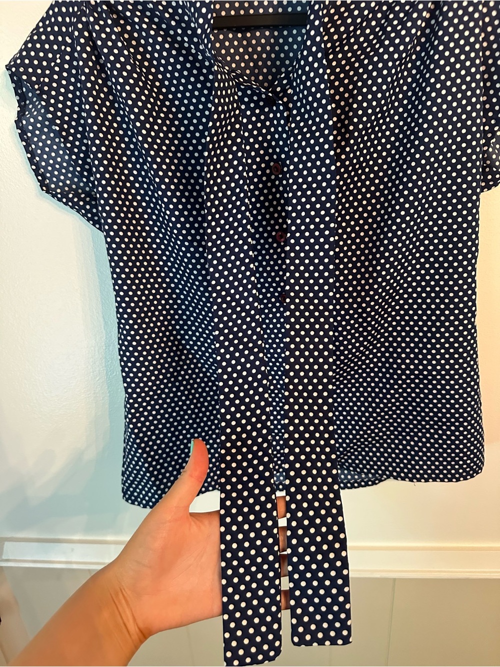 Vintage 70’s JCPenney Fashions Polka Dot Tie-Neck Blouse - Vintage Size 14 - Picture 5 of 8